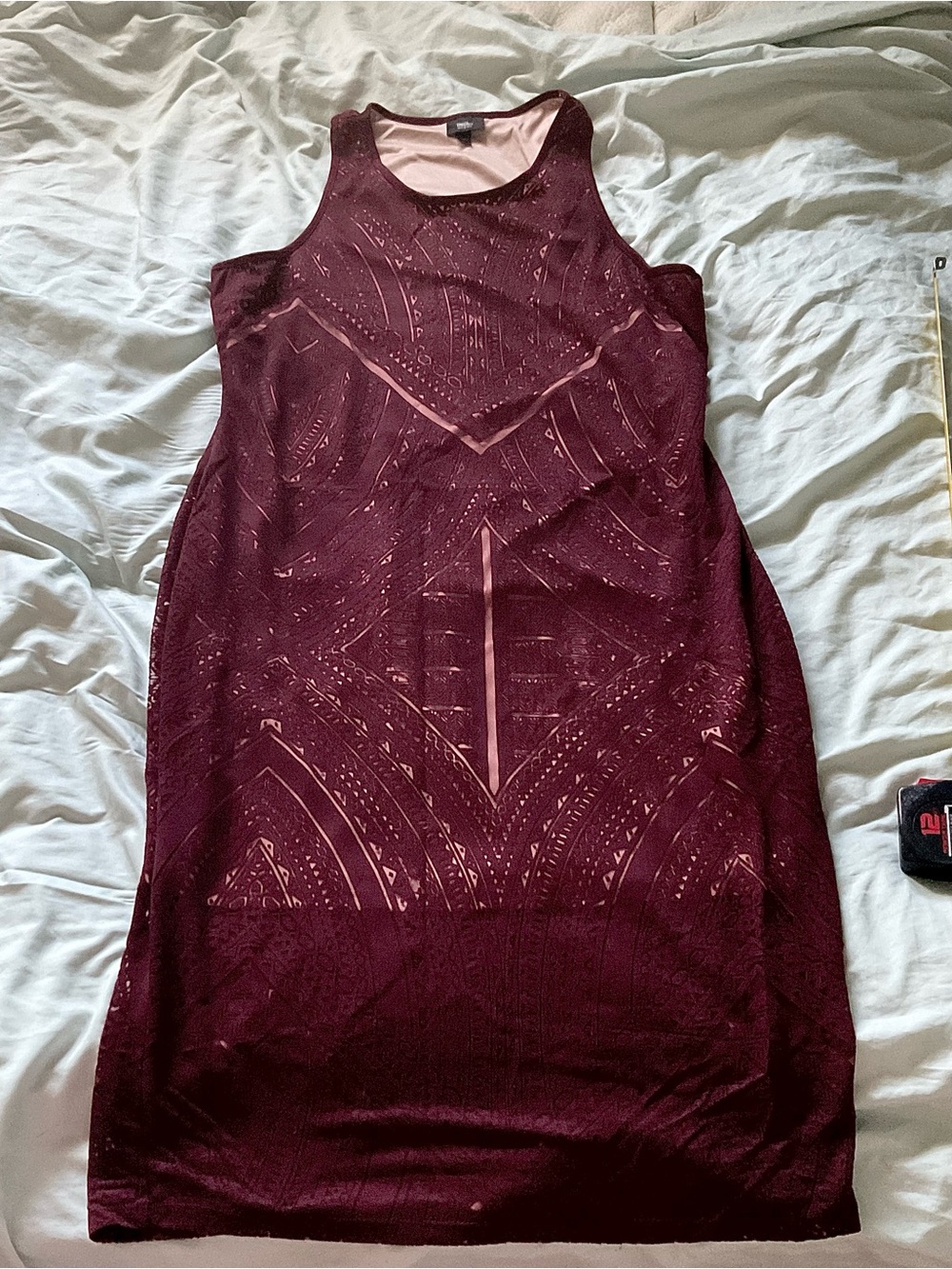 Mossimo Sleeveless XXL Burgundy Midi Bodycon Dress with Geometric Detail